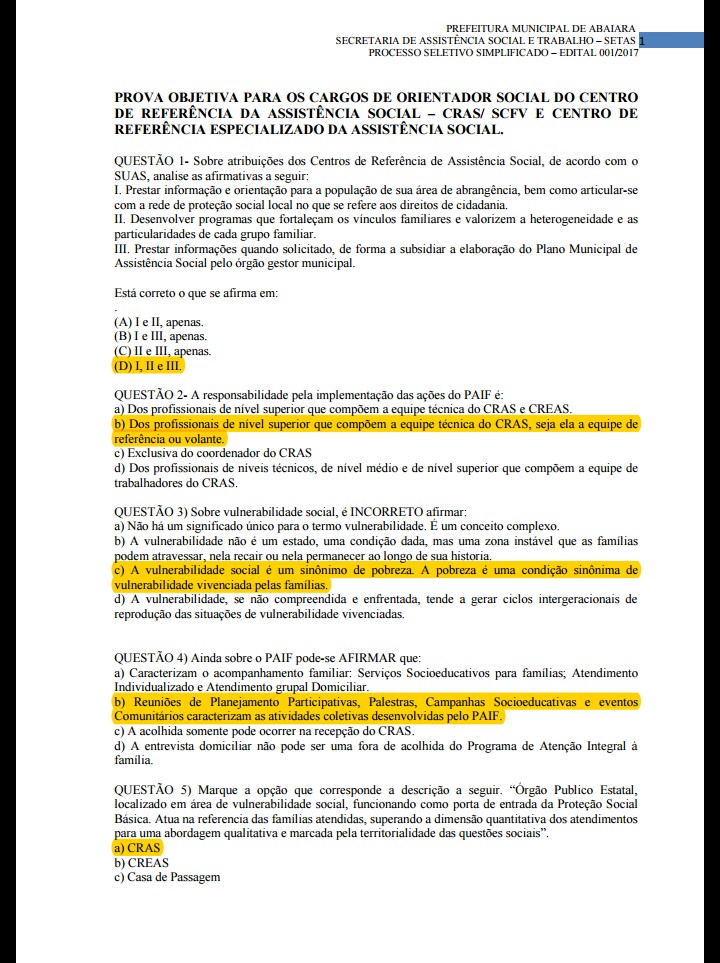 Abaiara Ce Cadernos De Provas Referentes Ao Processo Seletivo Da